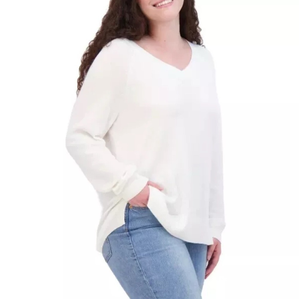 Lucky Brand Women's Cream V-Neck Sweater, X-Large